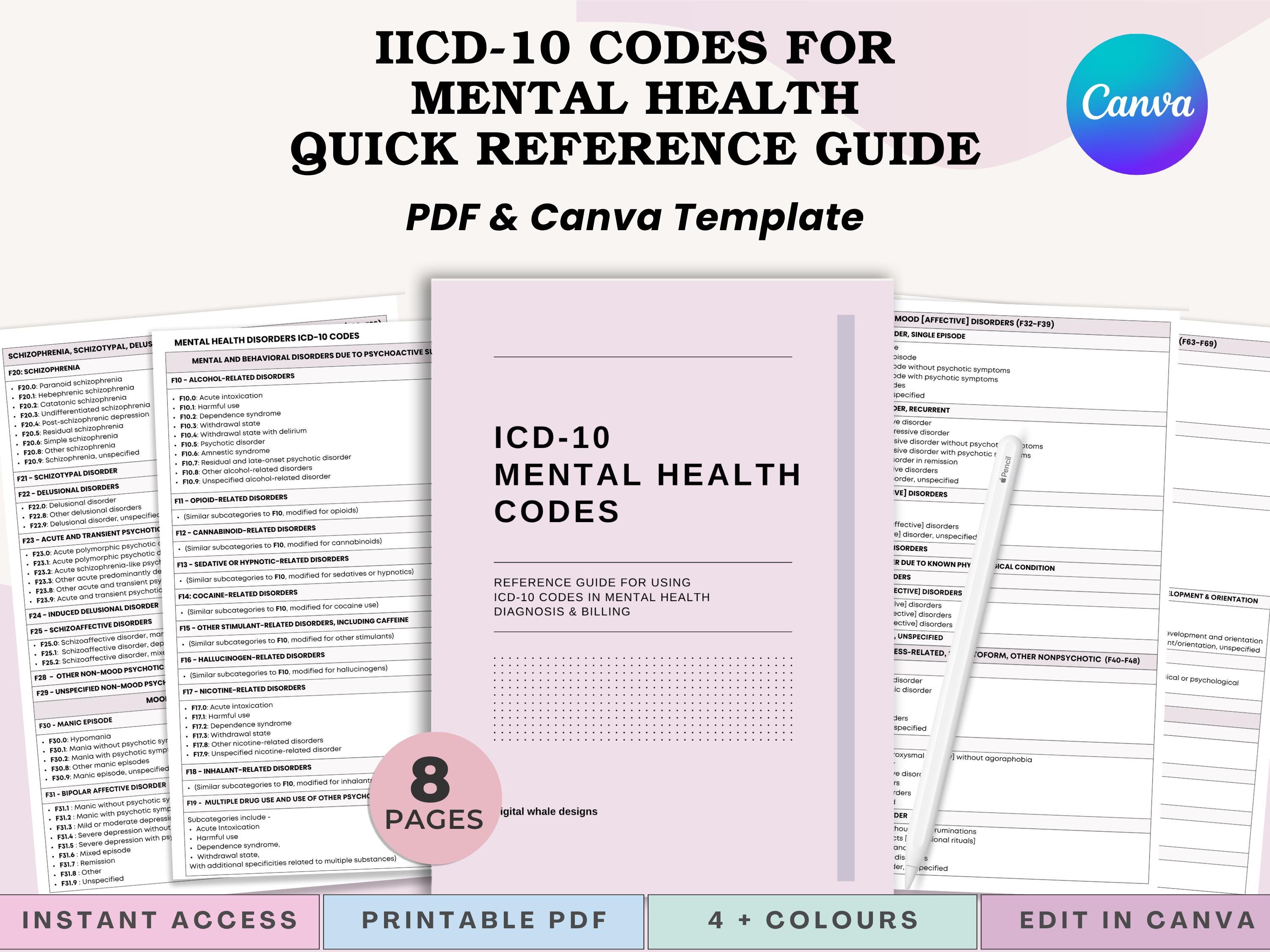 ICD-10 メンタルヘルスコード チートシート | セラピスト＆カウンセラー向けリファレンスガイド | PDF印刷 + Canva - Etsy 日本