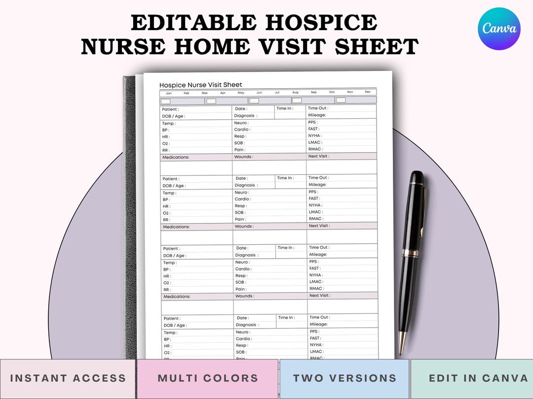Hospice Nurse Visit Sheet - Home Health Patient Assessment & Vitals ...