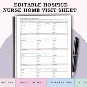 Hospice Patient Visit Report Sheet Notes, Home Health, ltc, Cna, Lpn, Snf Charting Printable,  Nursing Handoff Brain Assessment, PDF & Canva
