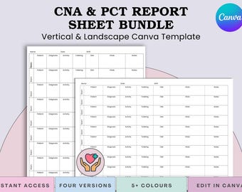 CNA & PCT Report Sheet Set - 10 Patient Care Tech Shift Planner (Printable PDF + Canva)