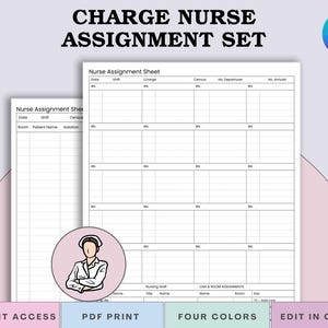 Charge Nurse Assignment Sheet Template, Nurse Manager, RN & CNA Assignments Plan, Shift Patient Organization, Printable PDF + Edit in Canva