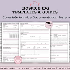 Paquete de documentación para equipos interdisciplinarios de cuidados paliativos: hojas de referencia, plantillas y formularios para reuniones del equipo interdisciplinario (IDT): guías para enfermería, capellanes, apoyo en duelo y farmacéuticos.