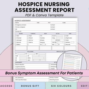 Hospice Nursing Assessment Template for Hospice, Home Health Nurses & Nurse Managers - Patient Assessment Documentation - PDF + Canva