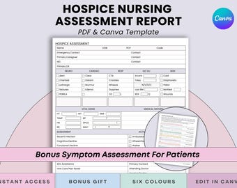 Hospice Nursing Assessment Template - Home Health Nurses & Nurse Managers Patient Documentation - Printable PDF + Canva