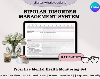 Bipolar Mood Tracker Set - Mental Health Symptom Management Tools - Action Plan (Printable PDF + Canva)
