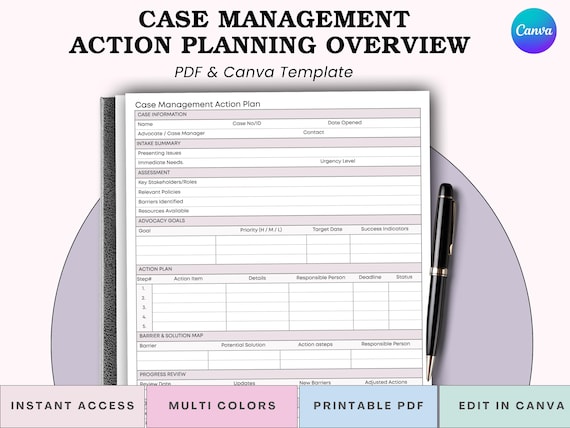 Case Management Action Plan Template: Social Worker Caseload Organizer (PDF + Canva)
