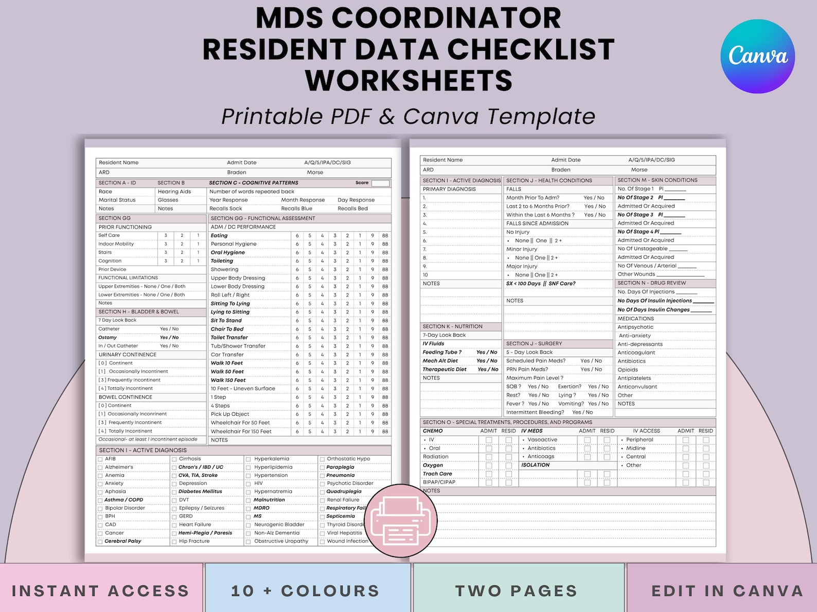 MDS 3.0 PDPM Assessment Documentation Cheat Sheet - MDS Coordinator Data Checklist Worksheet ...