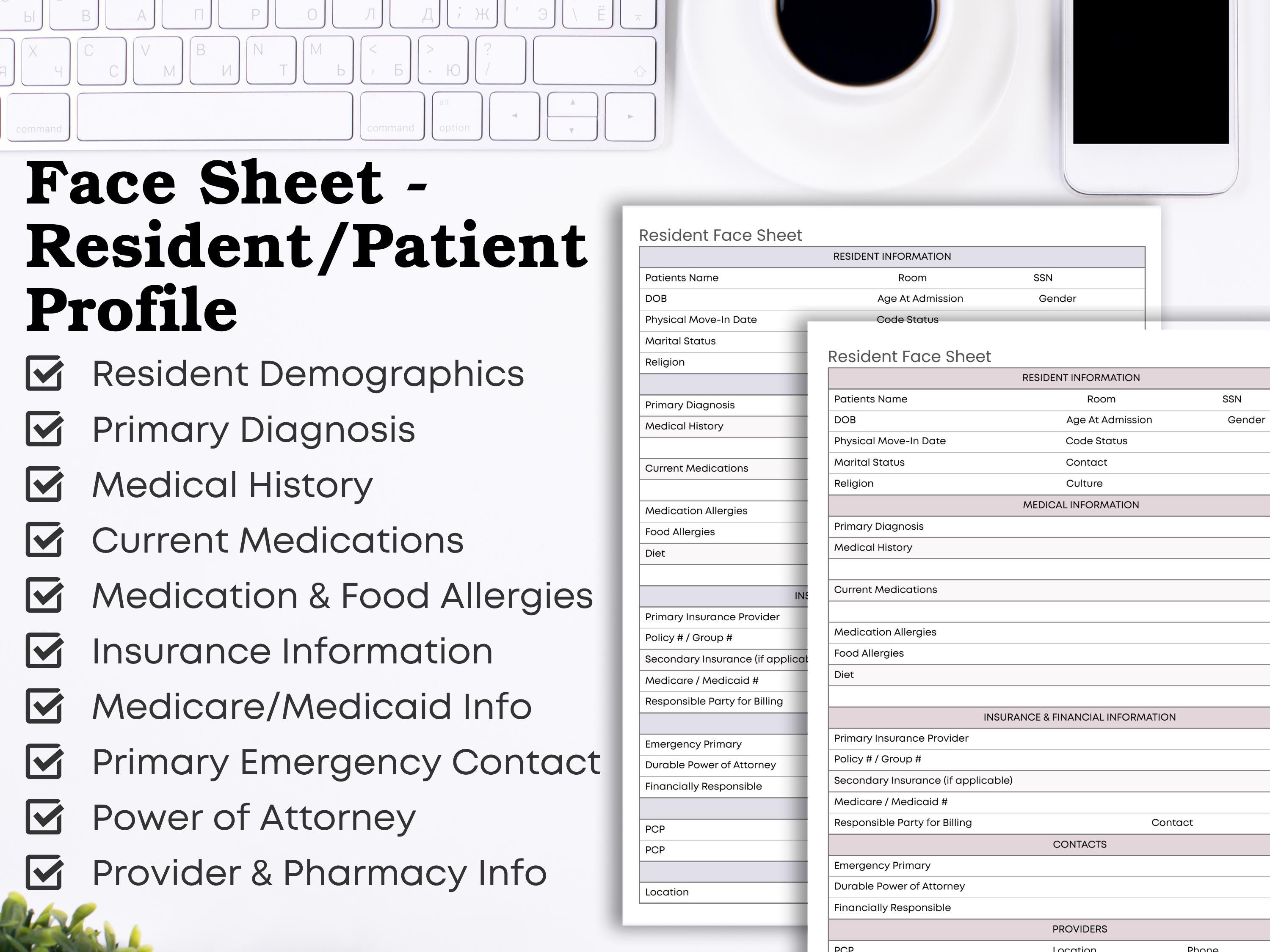 Patient Face Sheet | Assisted Living, Group Home & Nursing Home Medical ...