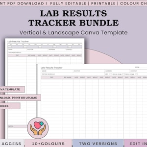 Lab Results & Medical Test Tracker For Chronic Illness and Health Monitoring (Prrintable PDF + Canva)