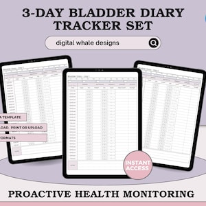Afdrukbaar dagboek van de blaas | Urinelogboek van 3 dagen | Bekkengezondheidstracker | Vloeistofinname en lekkagejournaal | Pdf-download | Nierzorg