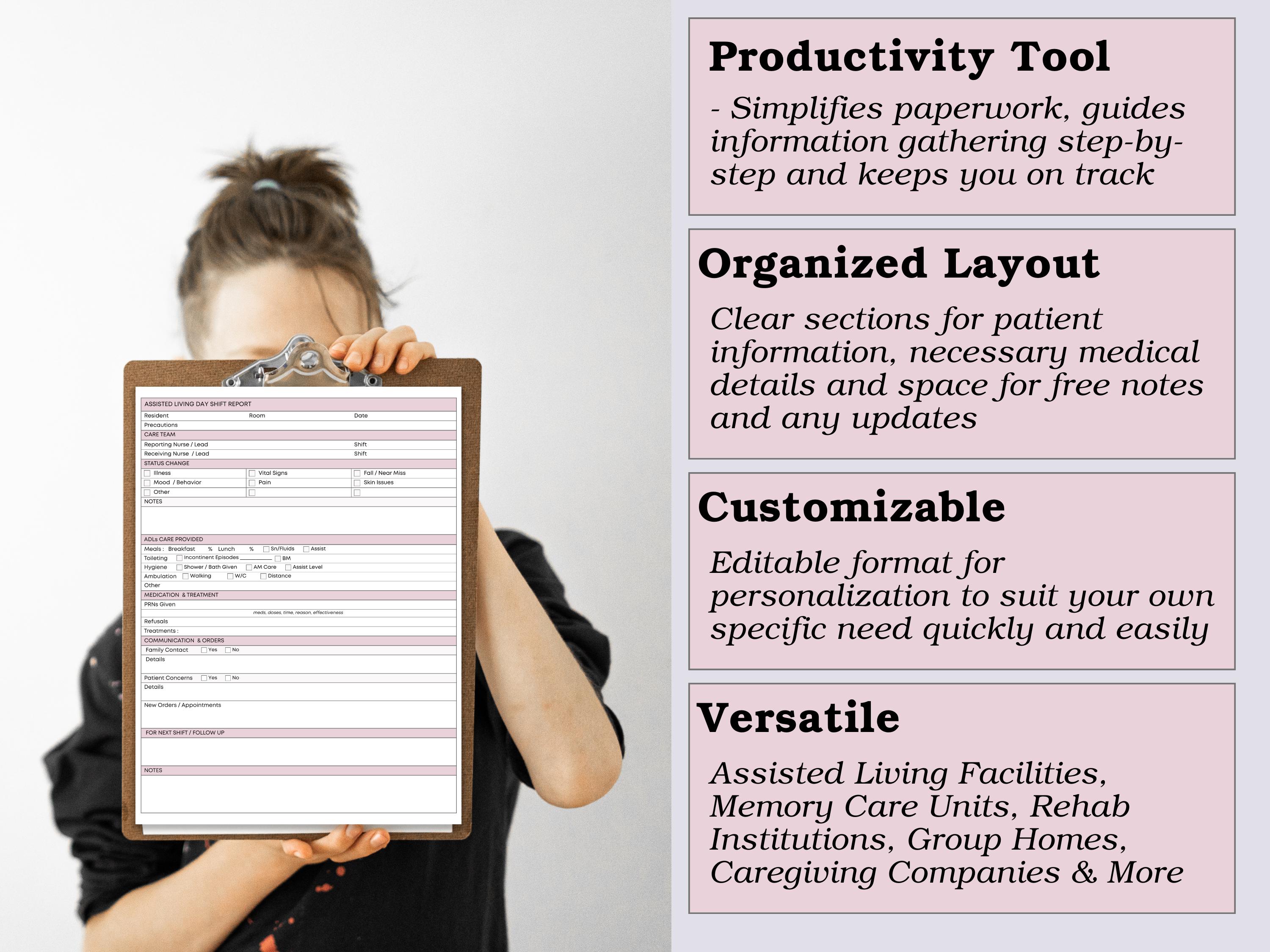 Assisted Living Shift Report Sheets | Unit Roster Nursing Handoff Tool ...