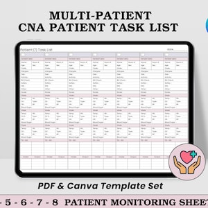Editable CNA Shift Report Sheet | Certified Nursing Assistant Brain Sheet for 6 Patients | Patient Care Tech |CNA Shift Planner|nurse report