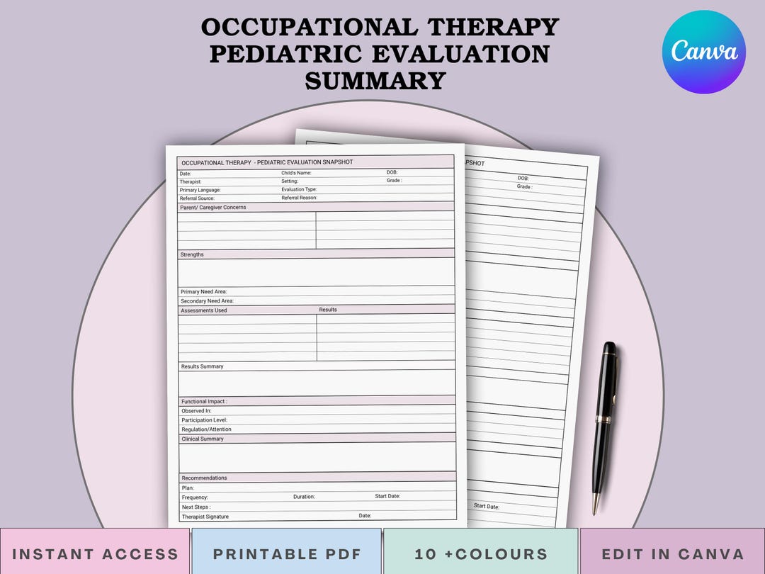 Pediatric Ot Note Example Pediatric OT Evaluation Report Summary | Occupational Therapy Snapshot ...
