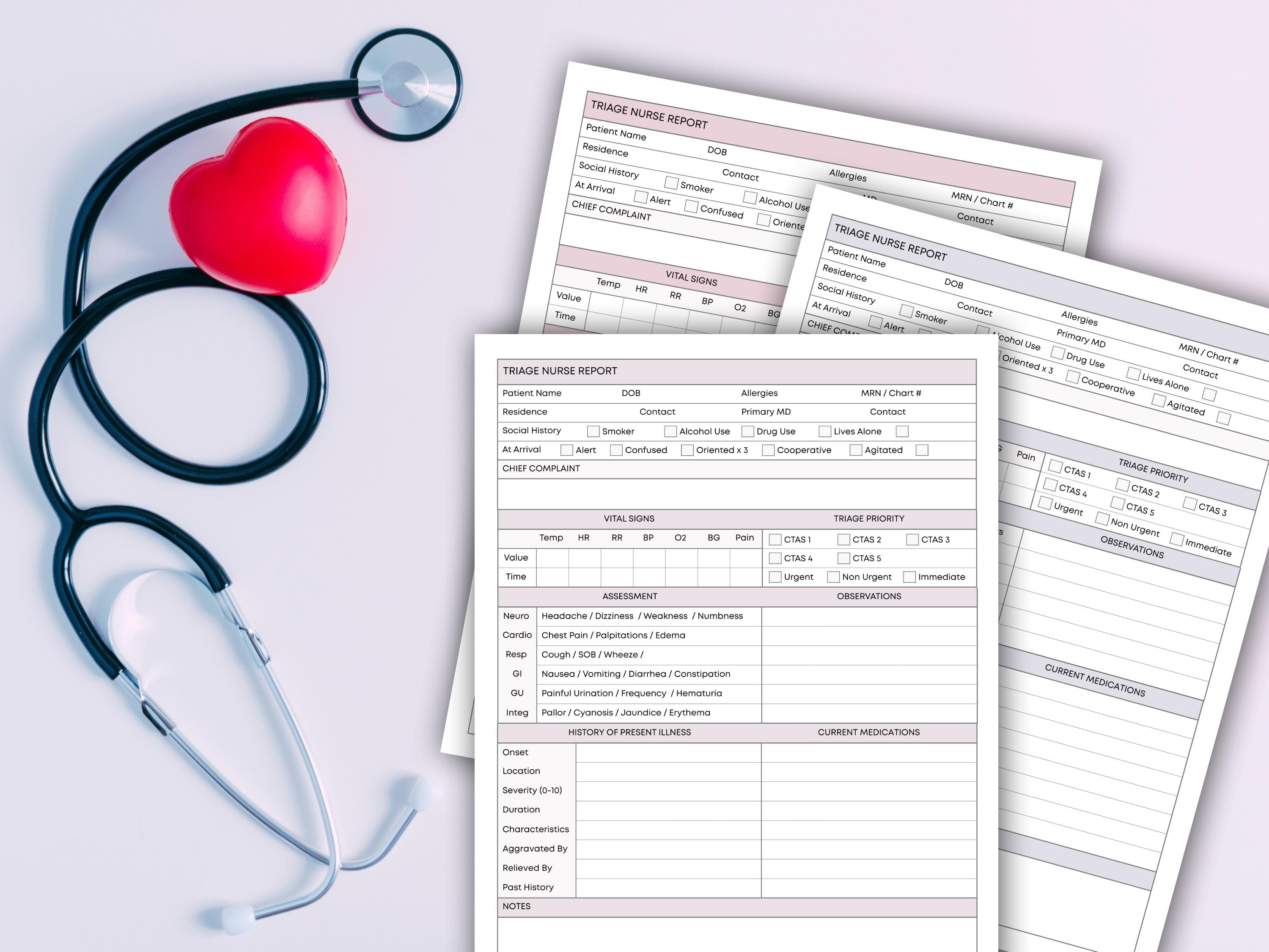 Triage Nurse Assessment Report Sheet - Emergency Nurse Admission Intake ...