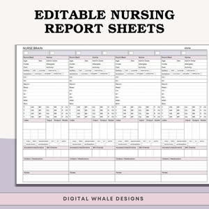 Editable Med Surg Nursing Brain Sheet 4 Patients Nurse ER Report Sheet ICU Nurse Shift Hand Off Report Sheet RN All-in-one  Code Organized