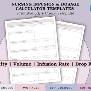 Nursing Dosage Calculation Worksheets - Pharmacology Nurse Math Templates - Nursing School (Printable PDF + Canva)