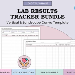 Afdrukbaar en bewerkbaar medisch testlogboek of laboratoriumresultaten tracker, grafiek bloedonderzoekresultaten voor een gezondheidsdagboek voor chronische ziekten