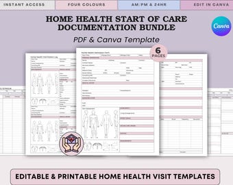 Home Health Start of Care Templates - Admission Assessment, Visit Log - OASIS SOC (PDF + Canva)