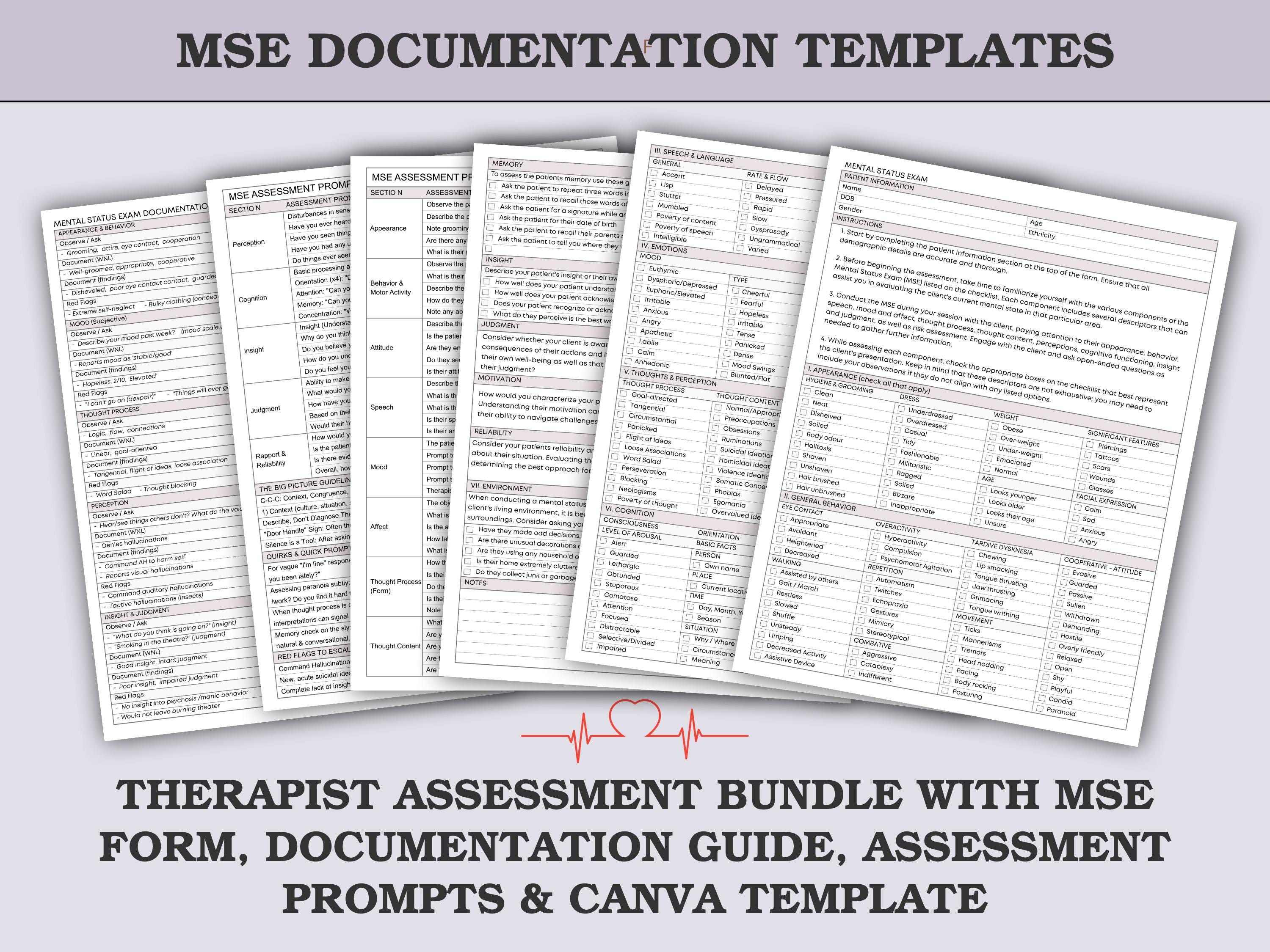 Tenpoint Mse Form Comprehensive Mental Status Exam (MSE) Toolkit | Therapist Assessment ...