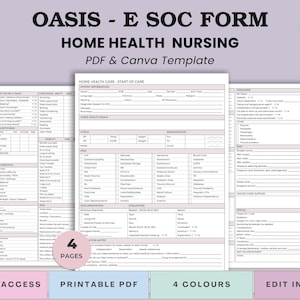 Oasis E Home Health SOC Cheatsheet  | Skilled Nurse Visit Brain Sheet | Nursing Start Of Care Assessment Template  - Printable PDF + Canva