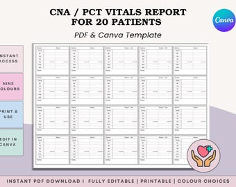 20 Patient CNA & PCT Vitals Report Sheet - Patient Chart Handoff  - LTC Nursing Homes - Canva