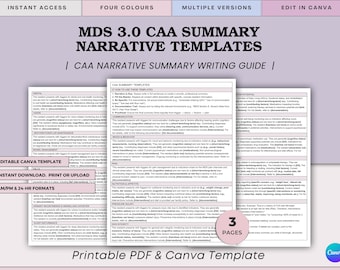 Modèles de résumé narratif d'évaluation du CAA et des résidents | MDS 3.0 | Outil de rapport d'infirmière | Soins de longue durée | Toile