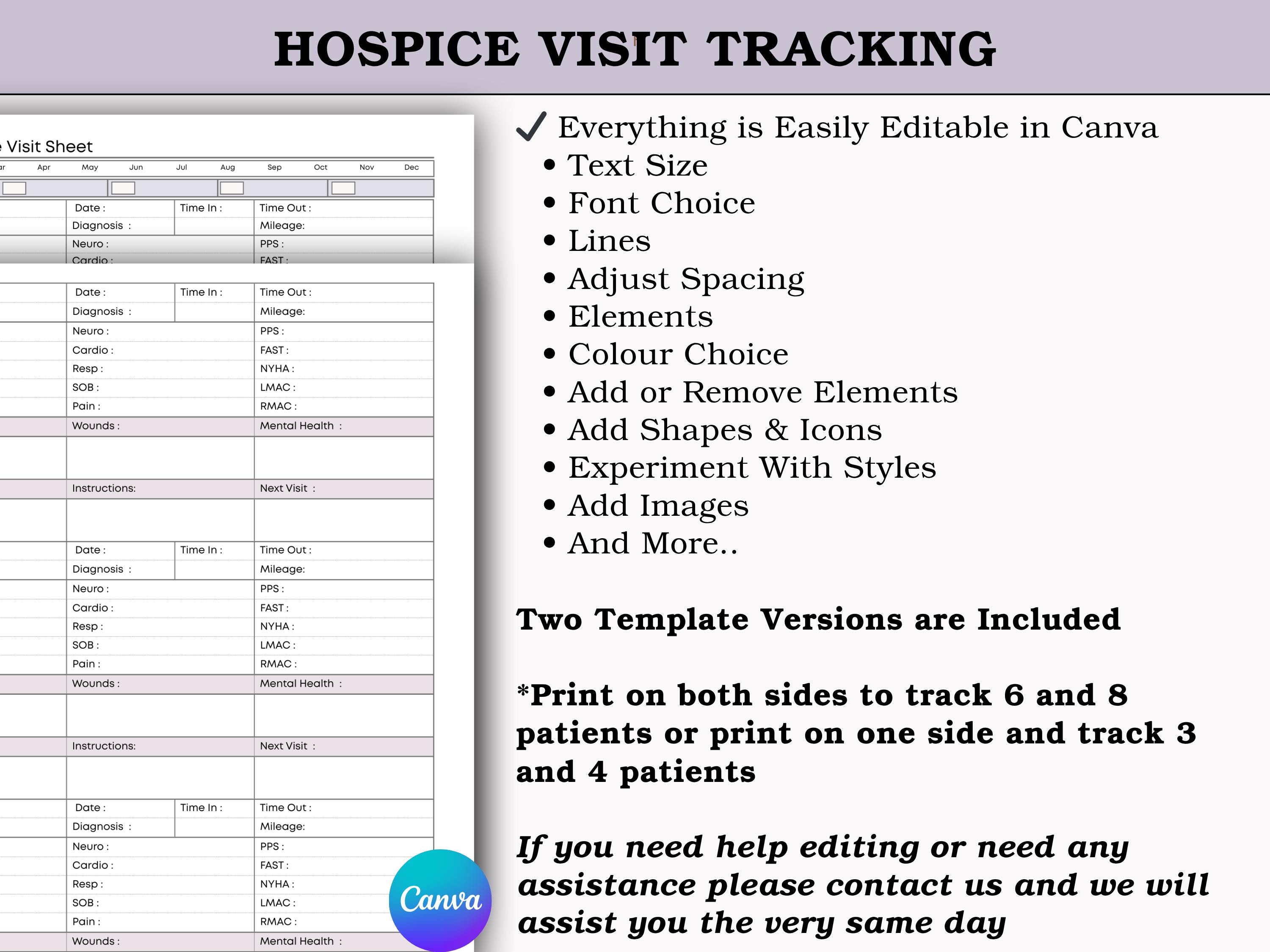Hospice Nurse Visit Sheet - Home Health Patient Assessment & Vitals ...