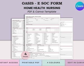 OASIS-E Home Health Nurse Cheatsheet -Start of Care SOC Nursing Assessment (Printable PDF + Canva)