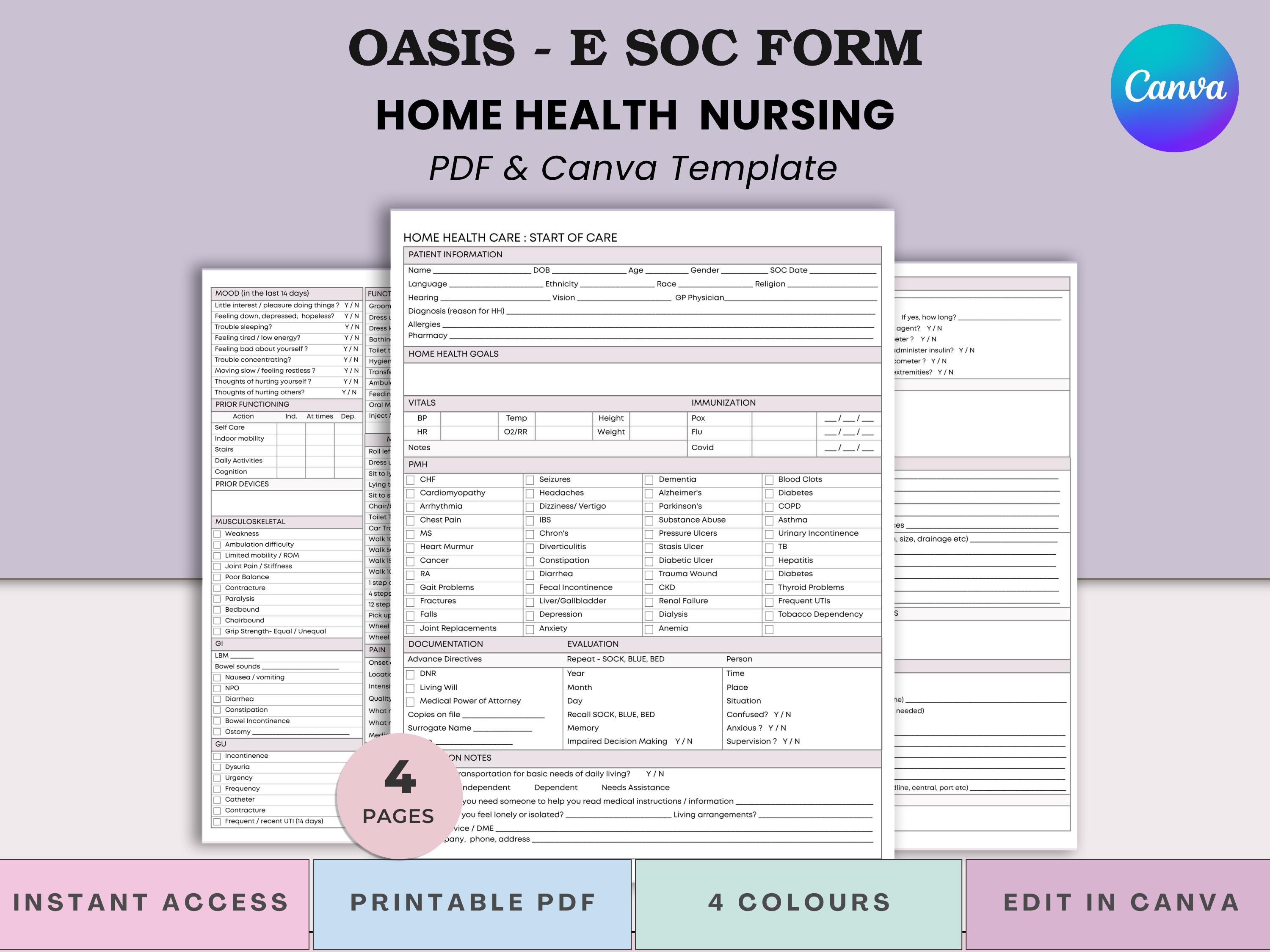 OASIS-E Home Health Nurse Cheatsheet -start of Care SOC Nursing ...