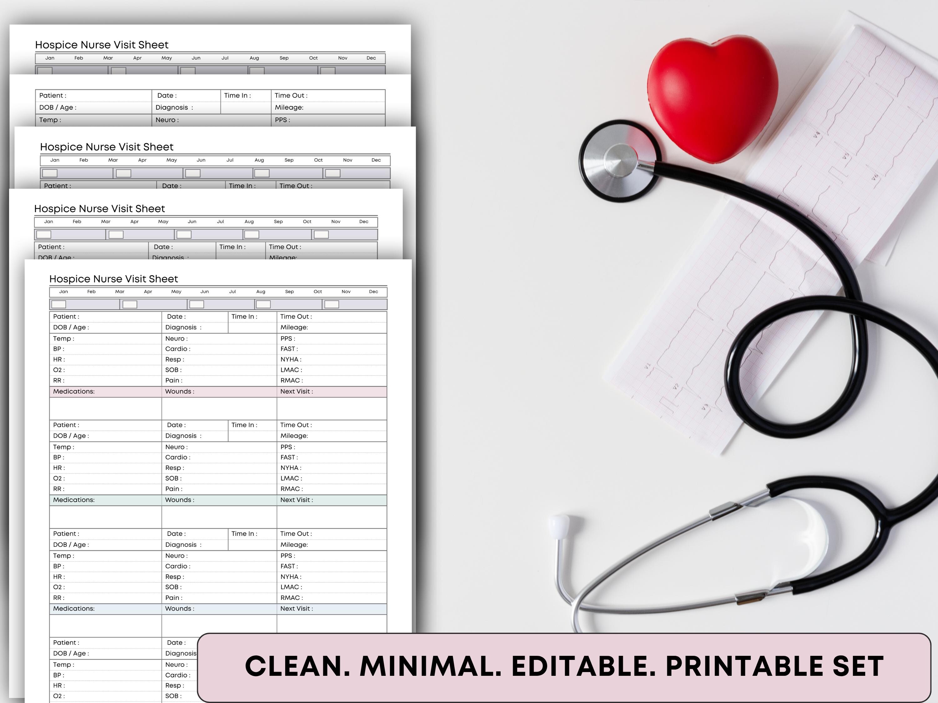 Hospice Nurse Visit Sheet - Home Health Patient Assessment & Vitals ...