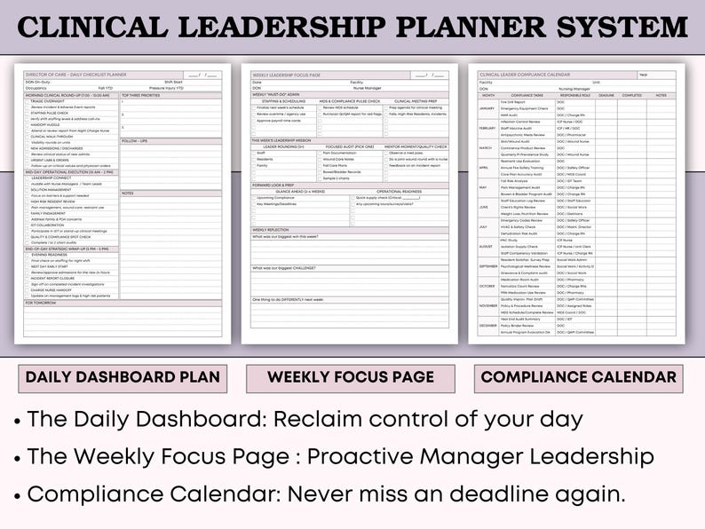 Director of Care Nursing Manager Daily, Weekly Checklist & Compliance ...