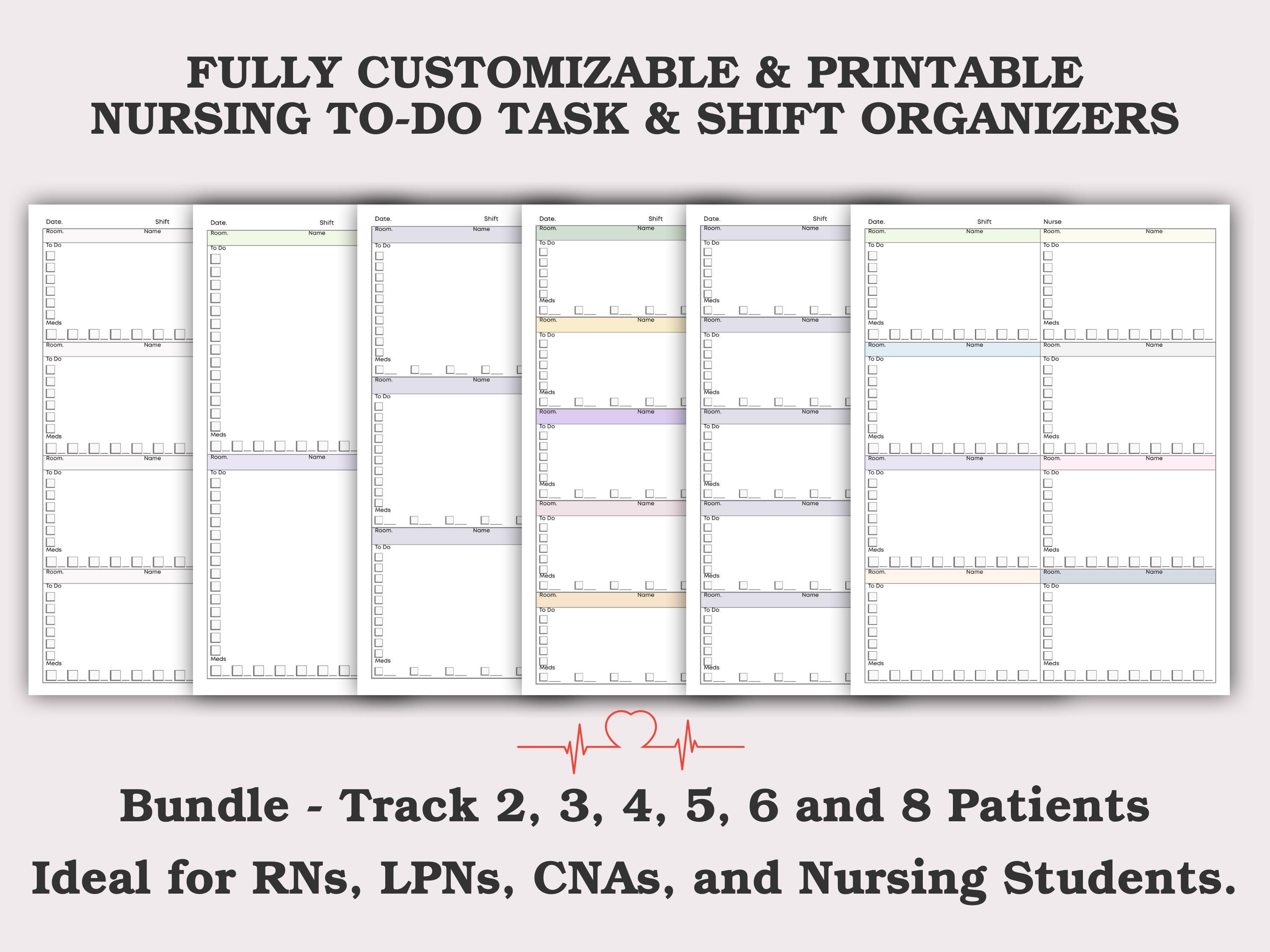 Nursing To-do Shift Patient Tasks Organizer Report Sheets for Rns, Cnas ...