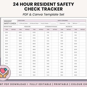 24-Hour Resident Safety Check Tracker - Long Term Care Nursing Home Printable (PDF + Canva)