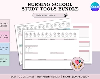 Guía de estudio de enfermería editable: Mapas conceptuales, farmacología y fisiopatología (PDF imprimible + Canva)
