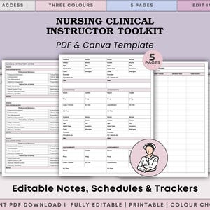 Nursing Clinical Instructor Organization Kit - Editable Nurse Report Sheet Notes, Schedules, Assignments & Trackers - Canva