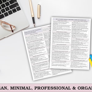 May include: A white surface with a laptop, glasses, pens, and colorful markers. Two printed sheets with detailed text are visible. The text includes "Deep Dive Survey Cheatsheet" and "Every Day is Survey Day". The bottom of the image has the text "CLEAN, MINIMAL, PROFESSIONAL & ORGANIZED".