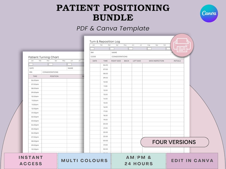 Daily Repositioning Chart.pdf Patient Turning & Repositioning Set - Pressure Injury Prevention for ...