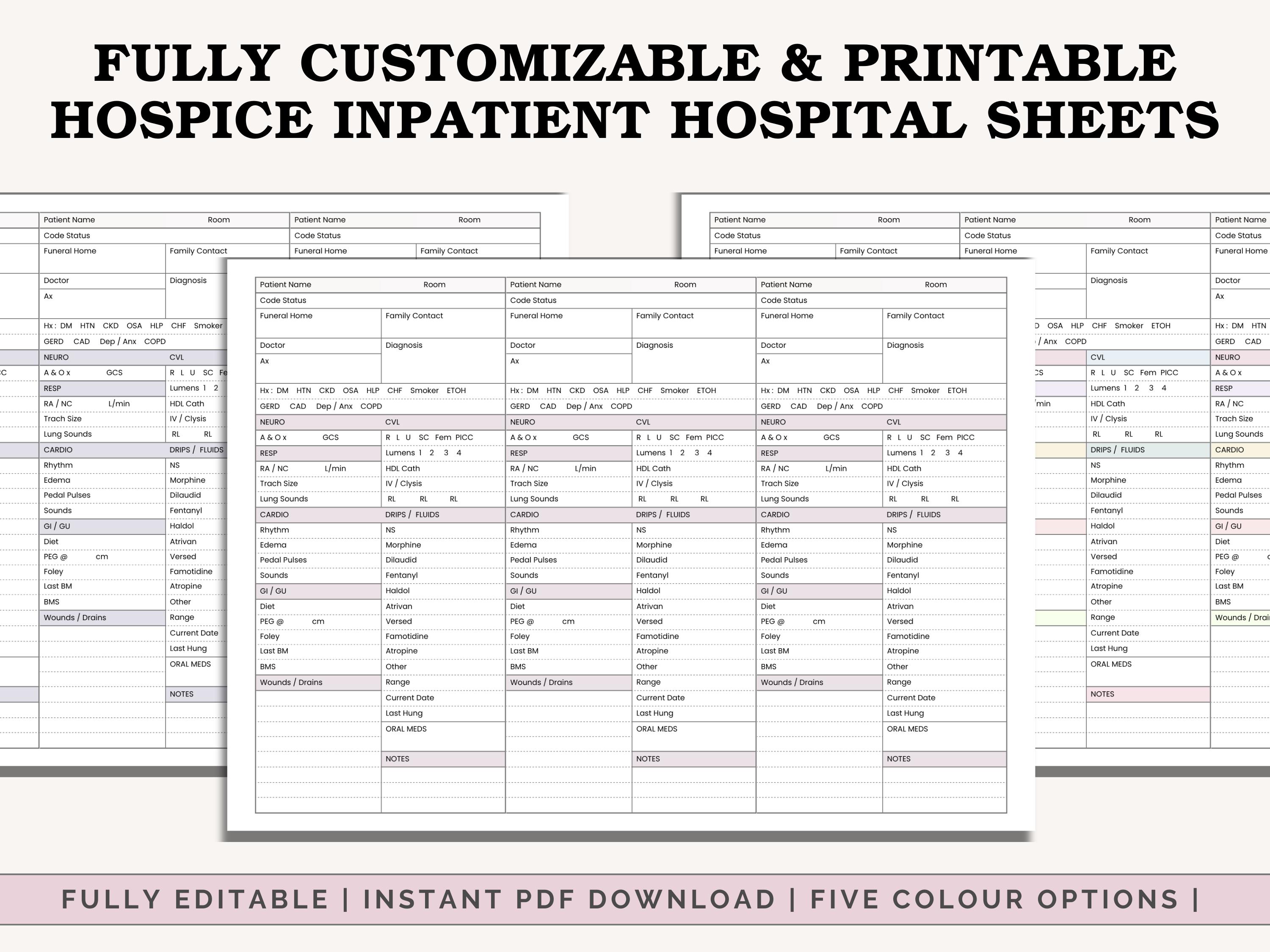 Hospice Inpatient Unit Nursing Report Sheet - Assessment, Wound Care ...