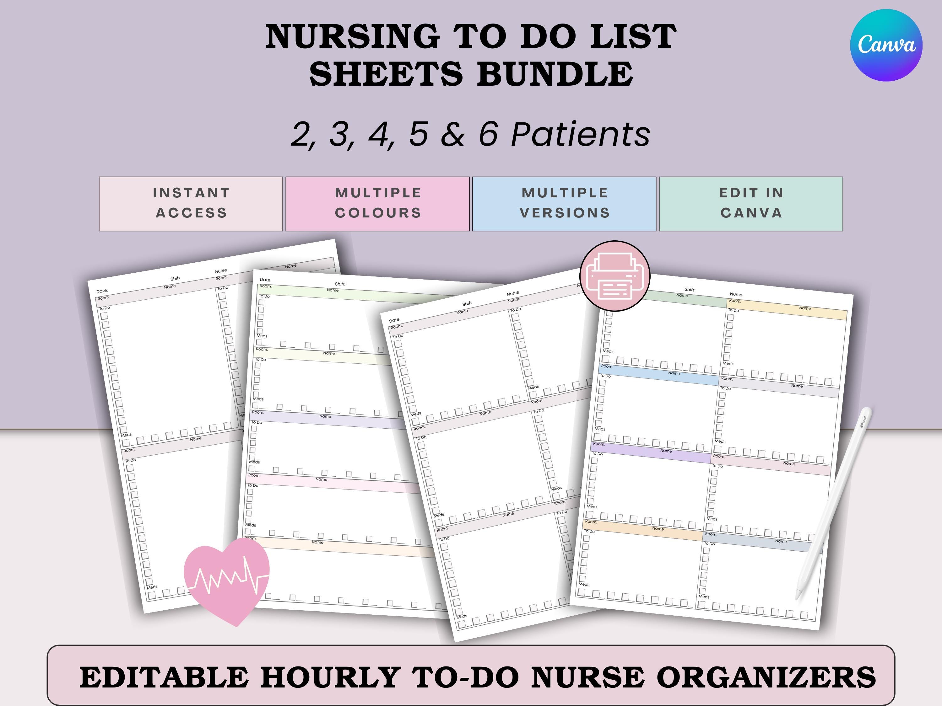 Nurse Task Layout Nursing To-do Shift Patient Tasks Organizer Report Sheets for Rns, Cnas ...