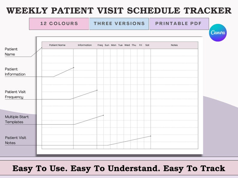 Visit Tracker Chart Hospice Home Health Weekly Patient Visit Schedule - Track Patients ...