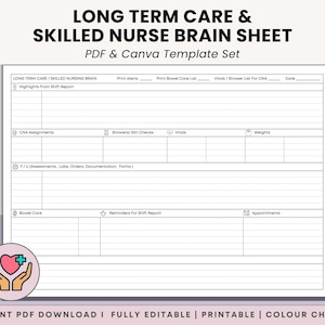 Long Term Care & Skilled Nursing Brain Sheet | Floor/Unit Overview - LTC Nurse Manager Shift Organizer - Charge Nurse Printable PDF + Canva