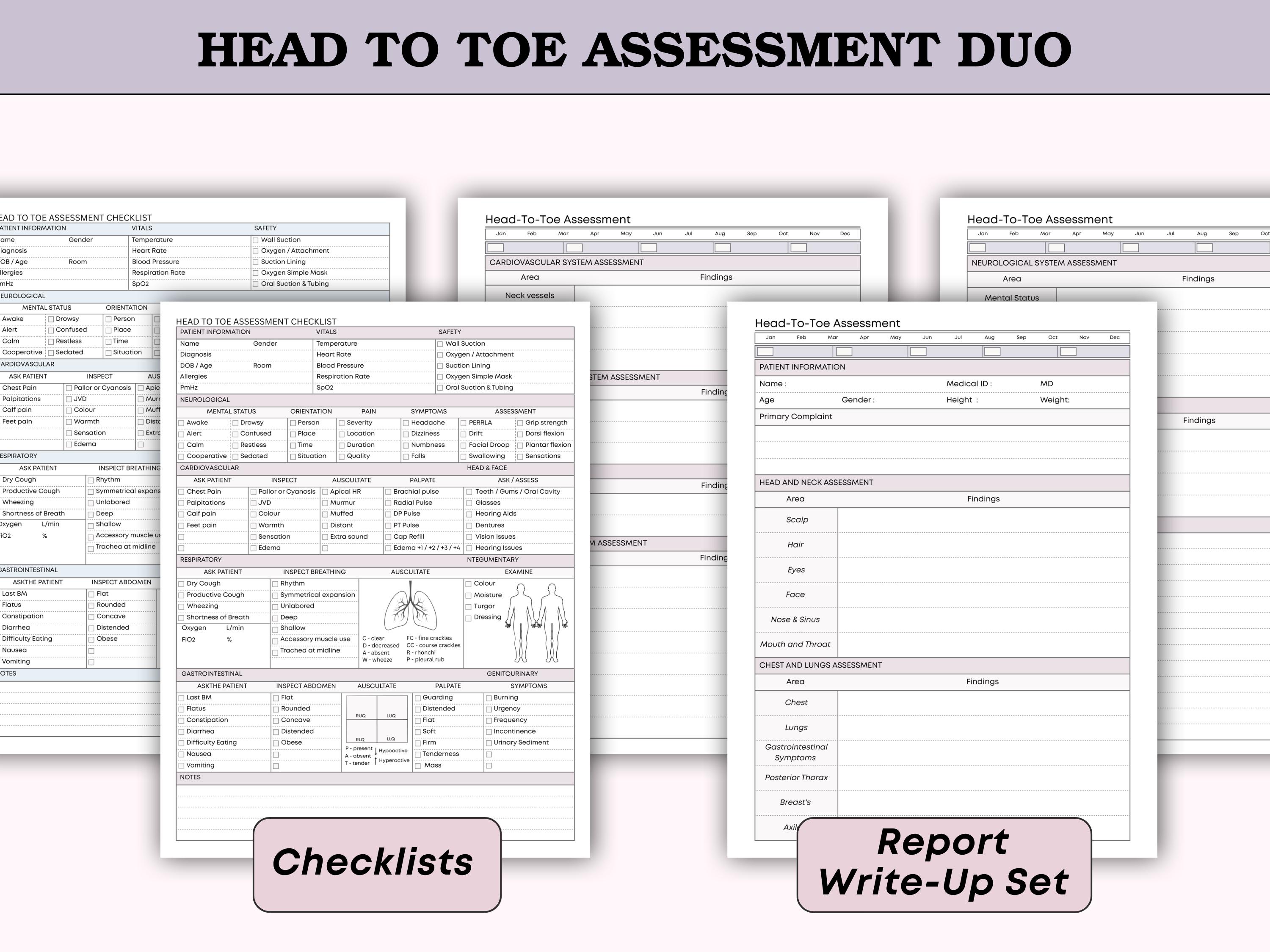 Head-to-toe Assessment Checklist + Write up Notes - Nursing Students ...