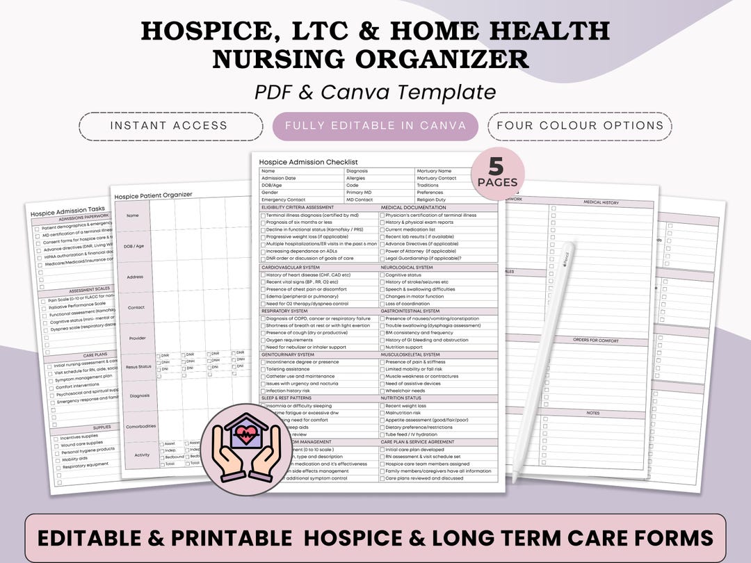 Hospice, LTC Nursing Care Planner Bundle - Assessment, Admission ...
