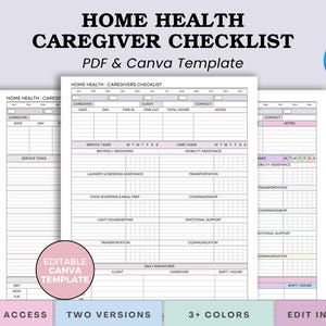 Printable Caregiver Checklist | Home Caregiving Daily & Weekly Task Log | Elderly and Senior Care Schedule | Customizable Care Plan | Canva