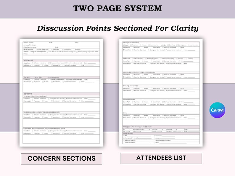 Hospice IDT Meeting Notes Template: Care Plan Review (print PDF + Canva) - Etsy Canada