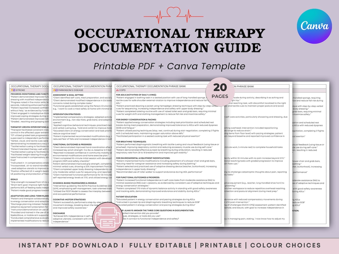 Occupational Therapy Documentation Guide - 20 OT/PT Clinicians Progress ...