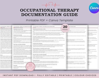 Guide de documentation sur l'ergothérapie - Banque de phrases de notes de progression de 20 ergothérapeutes/kinésithérapeutes - PDF + Canva