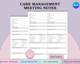 Case Management Meeting Notes Form - Nurse Manager LTC Care Planning - Social Work (PDF & Canva)