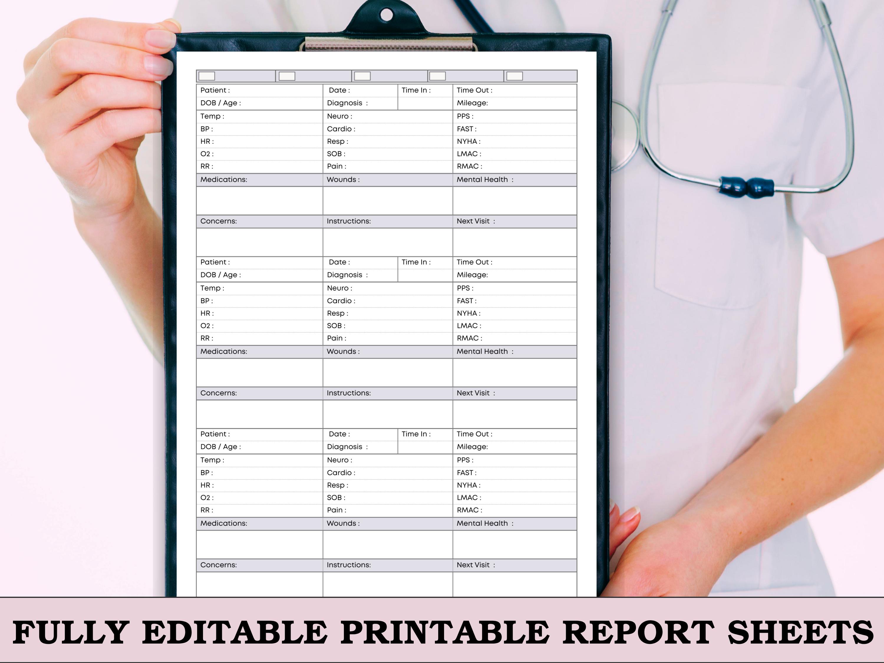 Hospice Nurse Visit Sheet - Home Health Patient Assessment & Vitals ...