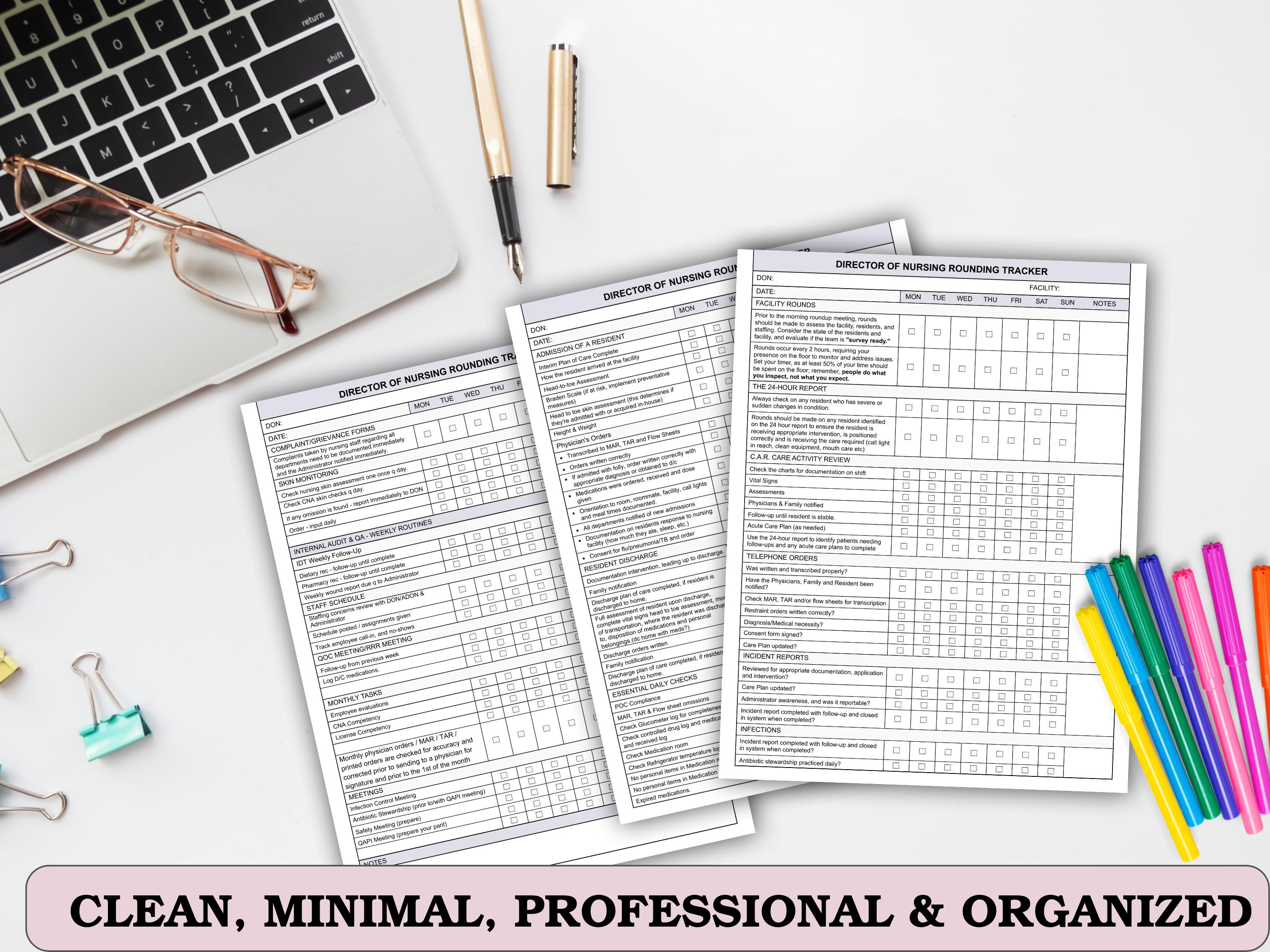Primary: Director of Nursing Rounding Tool Checklist | Daily Weekly ...
